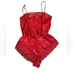 Holiday vintage, Red Lace Women's Romper, small